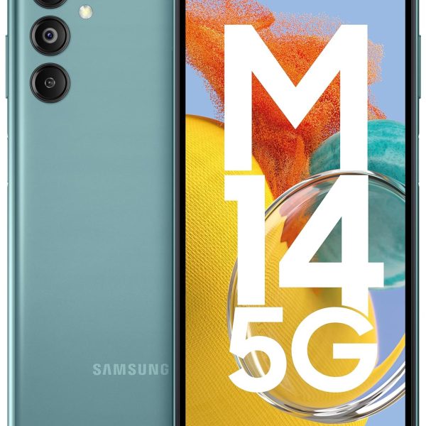Samsung Galaxy M14 5G (Smoky Teal,6GB,128GB)|50MP Triple Cam|Segment's Only 6000 mAh 5G SP|5nm Processor|2 Gen. OS Upgrade & 4 Year Security Update|12GB RAM with RAM Plus|Android 13|Without Charger